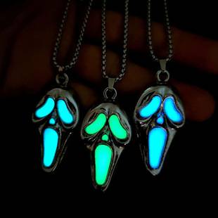 European and American Skull Alloy Electroplated Colorful Luminous Pendant Necklace Exaggerated Personality Devil's Eye Halloween Accessories
