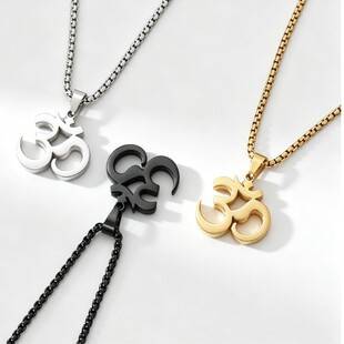 Cross-Border Classic Yoga Om Symbol Pendant Titanium Steel Necklace Men's Gold Stainless Steel Prayer Jewelry Wholesale