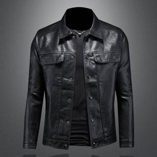 Spring and Autumn New Men's Lapel Motorcycle Leather Jacket Trendy Slim Casual Casual Jacket 8117
