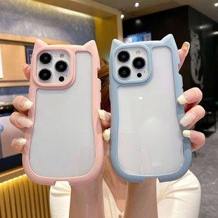 The New Model Is Suitable for Apple 17Promax Simple Solid Color Cat Ear Mobile Phone Case Iphone15 Anti-Fall Pc Protective Cover