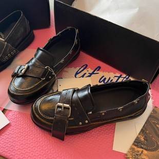 2025 Autumn New Style Metal Buckle Rivet Decorated Women's Round Toe Belt Buckle Mary Jane Loafers Trendy Women's Shoes