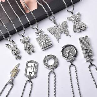 Cross-border Stainless Steel Necklace Women's Trendy New Cute Diamond Necklace Pendant Men's Trendy Hip-hop Pendant Long Woolen Chain