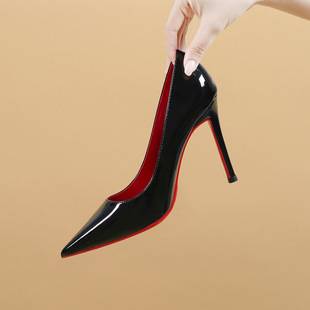 Women's Flats 41 Fashionable Black Commuter 43 New Nude High Heels Red Bottom 2025 New Patent Leather Large Size