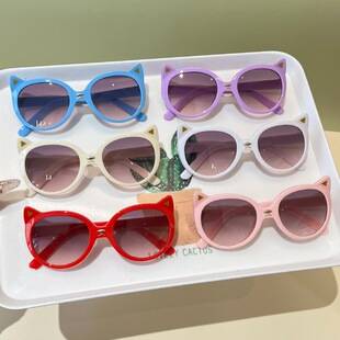 2026 Children's Sunglasses Cartoon Cat Shape Anti-Uv Baby Sunglasses Girls' Sun Protection Glasses in Stock