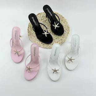 High Heels 10cm French Style 2025 New Arrival Flip-Flops Outer Wear Thin Heel Round Toe Sandals Flip-Flops Women's Flip-Flops