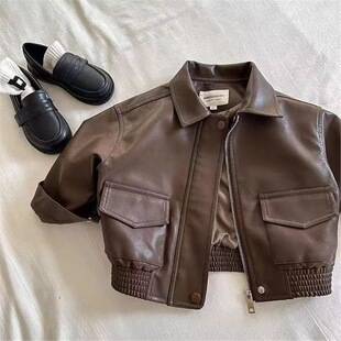 Boys' leather jacket for spring and autumn 2025, new Korean-style Maillard children's jacket, stylish spring top