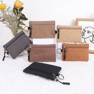 Canvas Small Wallet Coin Purse Portable Small Bag Lanyard Buckle Women's Wallet Coin Key Card Bag Cosmetics Bag