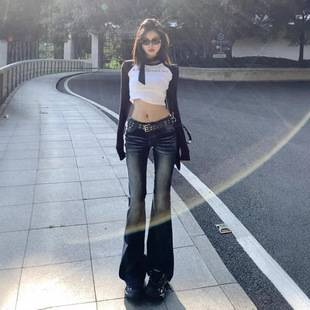 American Retro Low-Waist Hot Girl Style Flared Jeans for Women, 2026 Spring/Summer New Elastic Slim-Fit Bootcut Pants
