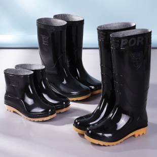 Rain Boots Men's Water Shoes High Tube Mid Tube Labor Protection Construction Site Water Boots Women's Velvet Warm Export Rain Boots Thickeneded Rubber Shoes Kitchen