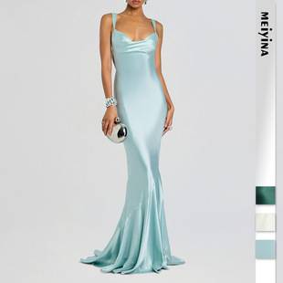 2026 European and American cross-border women's fashion new style high-end satin elegant strapless backless sexy bodycon evening gown