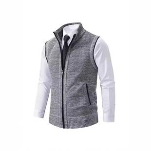 New Cross-Border Foreign Trade Men's Knitwear Vest Korean Style Stand Collar Sleeveless Vest Thickened Sweater Jacket