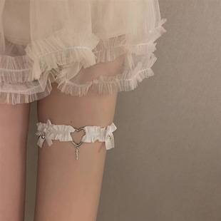 Bowknot Heart Leg Ring Female Punk Lace Thigh Jewelry Neck Strap Collar Clavicle Chain Accessory Leg Chain Heart-Shaped