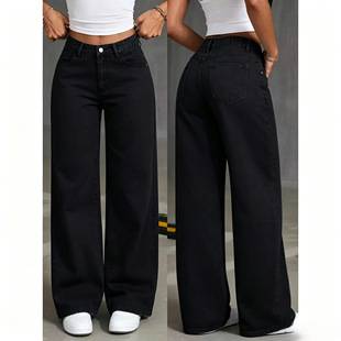 Cross-Border Foreign Trade European and American Style Fashion Plus-Size Jeans for Women, American High Street Straight-Leg Loose Versatile Factory Stock