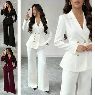 Cross-Border Ozone Amazon Women's Suit, Stylish and Fashionable Long-Sleeved Blazer and Straight-Leg Pants Two-Piece Set