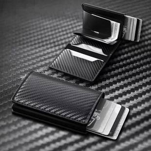Cross-Border Men's Wallet Ultra-Thin Carbon Fiber Card Holder Automatic Card Ejector Aluminum Alloy Card Holder Bank Card Wallet