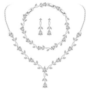 Amazon Wedding Bridal Necklace and Earrings Jewelry Set with Diamond-Encrusted Alloy Accessories Manufacturer In-Stock Wholesale Light Luxury Style