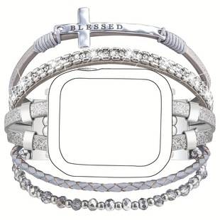 New Cross with Crystal Bead Chain Comfortable Leather Watch Strap Suitable for All Apple Watch Series 38-49mm