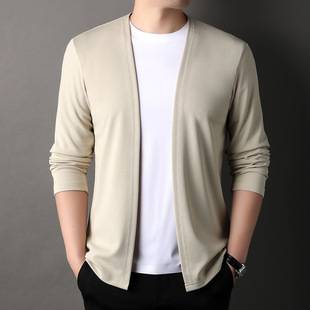 Autumn New Solid Color Knitted Men's Top Casual Knitted Sweater Fashion Korean Cardigan Men's Coat Thin Hair