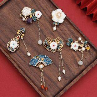 Antique Brooch Women's High-end Sense High-end Court Elegant Pearl Pin Cheongsam Pressure Break Hanfu Accessories Corsage