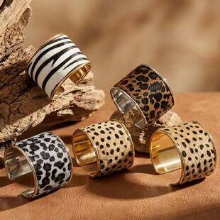 New European and American leopard print and zebra print wide open bracelet, fashionable retro horsehair texture with metal edge, wholesale