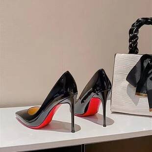 High-Heeled Shoes for Women with Thin Heels, 2026 Spring and Autumn New Style, Black with Red Soles, Large Size, Pointed Toe, Suitable for Banquet Occasions