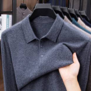 Anti-Pilling Wool 100% Thickeneded Wool Sweater Work Clothing Lapel Pure Color Warm High-End Sweater Men's Dad Wear Inner Wear