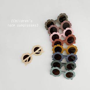 South Korea Ins Style Baby Baby Vintage Frosted Round Frame Sunflower Glasses Street Shot Sunglasses Candy Color Sunglasses
