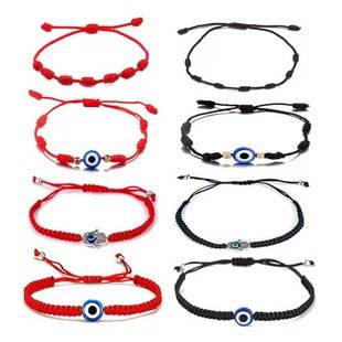 Cross-border Hot Sale New Blue Eyes Evil Eye Red Rope Woven Adjustable Lucky Red Rope Seven Knot Lucky Hand Rope