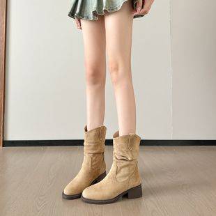 Chunky Mid-Calf Slouch Boots for Women, Summer 2025 New Autumn Short Boots, Women's Melard Western Martin Boots