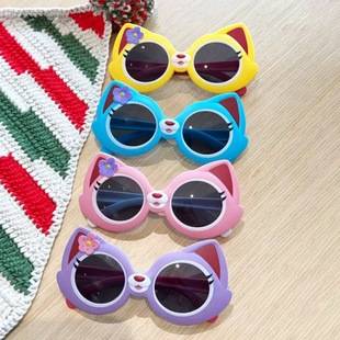 Korean Style Children's Cute Sunglasses Kitten Cartoon Anti-Uv Fashion Funny Street Photography Girl Baby Sunglasses