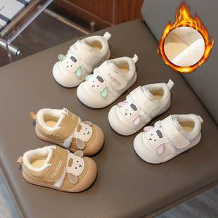 Baby fleece-lined toddler shoes 0-1-3 years old autumn and winter new baby leather anti-slip two cotton functional shoes for boys and girls