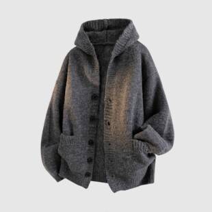 Cardigan Sweater Jacket Men's Autumn and Winter New Trendy Brand Loose Heavy Lazy Style Casual Hooded Knitwear Top