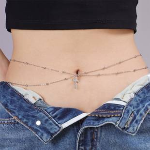 European and American Cross-Border Jewelry Fashion Street Style Round Bead Chain Layered Sexy Belly Chain for Women Hot-Selling Versatile Copper Bead Chain Waist Chain