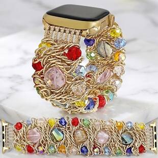 Fashionable Aluminum Chain Woven Crystal Bracelet Smart Watch Band Suitable for Apple Watch 38-49mm Specifications