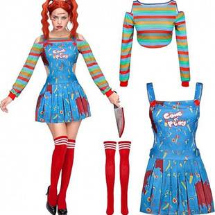 Cross-Border Ghost Doll Chucky Role-Playing Dress Blue Halloween Cosplay Performance
