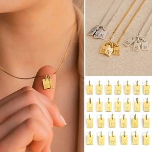 Cross-Border Hot Selling Brand 26 English Letters Pendant Accessories Titanium Steel Stainless Steel Plated 18K Gold Box Necklace for Women