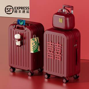 Red Luggage Wedding Suitcase for Bride, High-End Bride and Groom Matching Travel Password Lock Trolley Suitcase Set for Engagement