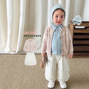 Zhe Li Children's Clothing Girls' Sweater Knitted Cardigan Autumn Casual Korean Style Children's Woolen Coat Baby Clothes