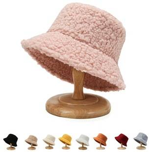 Hat Women's Autumn and Winter Classic Light Plate Solid Color Lamb Wool Fisherman Hat Korean Style Student All-match Warm Winter Sun Hat