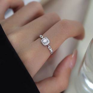 Sugar Ring Women's Ins Niche Light Luxury Advanced Sense Simulation Diamond Ring Square Diamond Chain Adjustable Opening of Index Finger