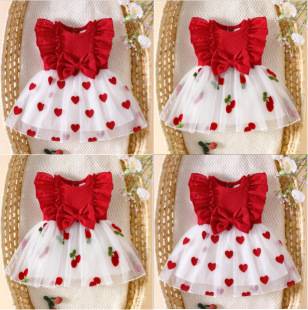 2026 New Sweet Cherry Princess Dress for Infants and Toddlers: Hollow Embroidered Top + Cherry Mesh Puffy Skirt