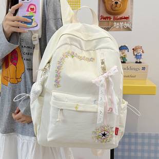 New cross-border casual trendy backpack with floral design, high aesthetic appeal, lightweight school bag, large capacity, popular campus backpack