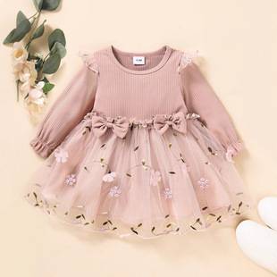 Spring and Autumn New European and American Style Children's Clothing, Mesh Baby Girl 2026 Model Long-Sleeve Dress, Children's Foreign Trade Trendy Dress