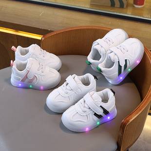 Men's Baby Shoes with Light on Soft Sole Baby Toddler Shoes Women's Children's Board Shoes Sports White Shoes 0-1 Year Old 2 Spring and Autumn