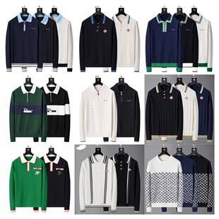 Correct version of Ca's jacquard letter embroidered logo long-sleeve knitted polo shirt for cross-border luxury foreign trade