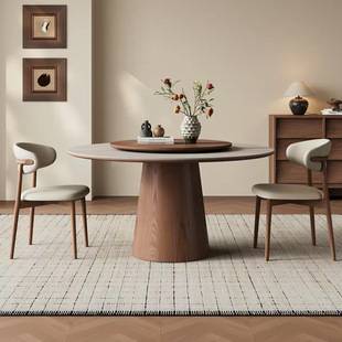 Mid-century style travertine round dining table, suitable for small homes, solid wood table, retro and minimalist dining table and chair set