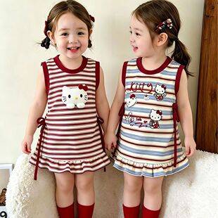 Baby Girl Skirt Baby Girl 2026 Summer New Style Kidsren's Pure Cotton Stripesd Stereo Printed Little Girl Dress