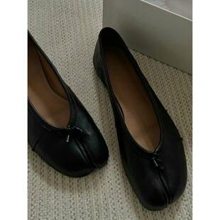 Sheepskin Version~Genuine Leather Retro Niche Flat Shallow Ballet Shoes for Women, Split-Toe Shoes, Pig's Hoof/Mare's Hoof Mary Jane Shoes