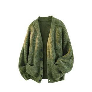 Cross-border exclusive vintage green cardigan sweater for men, autumn and winter, casual and relaxed style, soft and comfortable, simple and minimalist knit outerwear