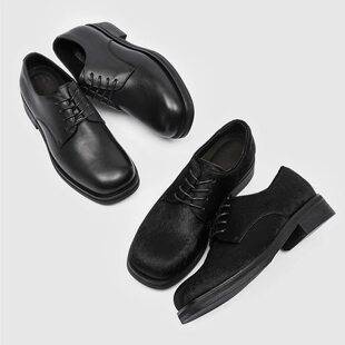 Horsehair Derby Old Money Style Square-Toe Loafers Retro Commuting Business Formal Versatile Casual Leather Shoes for Men